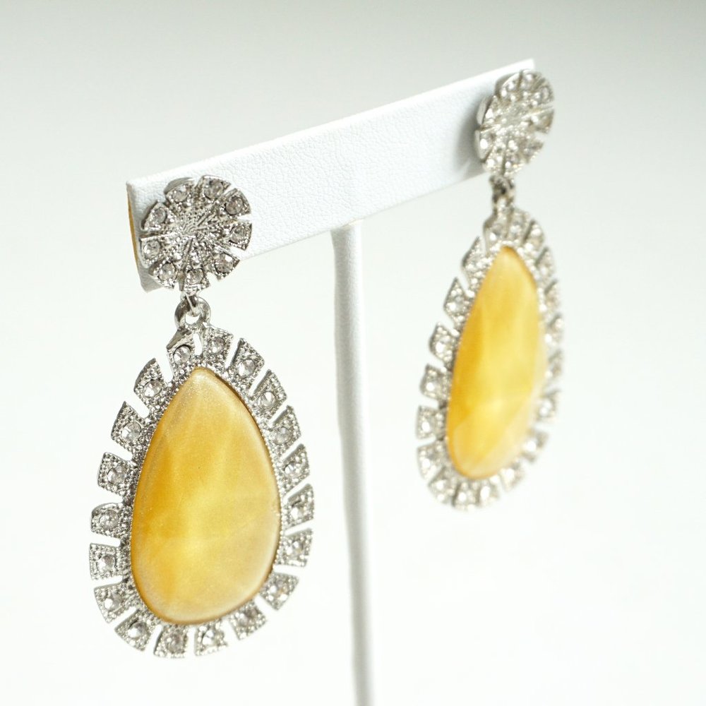 Yellow/Gold Stone Drop Chandelier Earrings